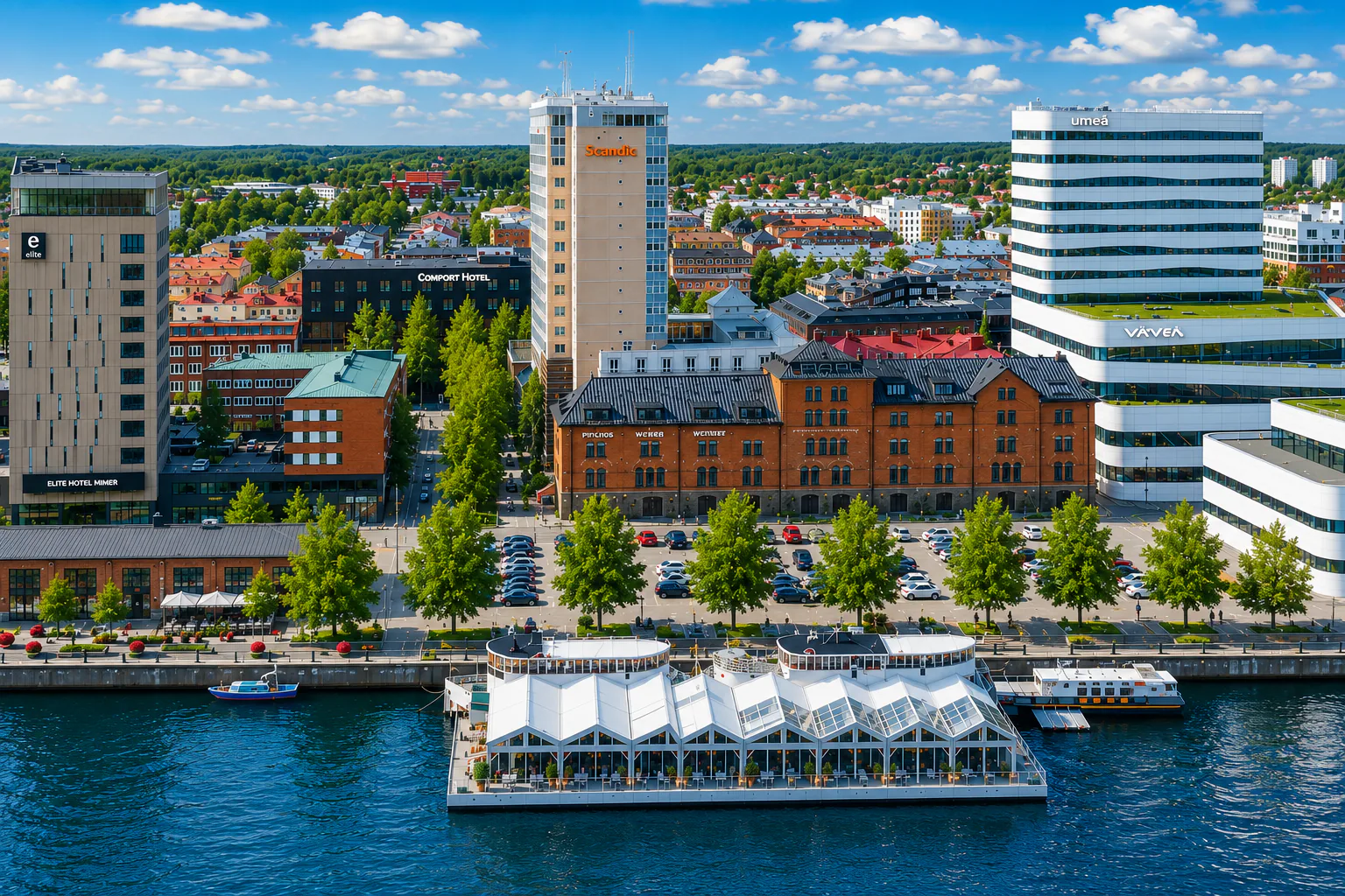 Flygvy över centrala Umeå och Umeälven, serviceområdet för RenTrivsel Norr